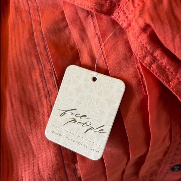 NWT Free People Black Tie Tux Shirt / Tiger Red - Picture 9 of 15